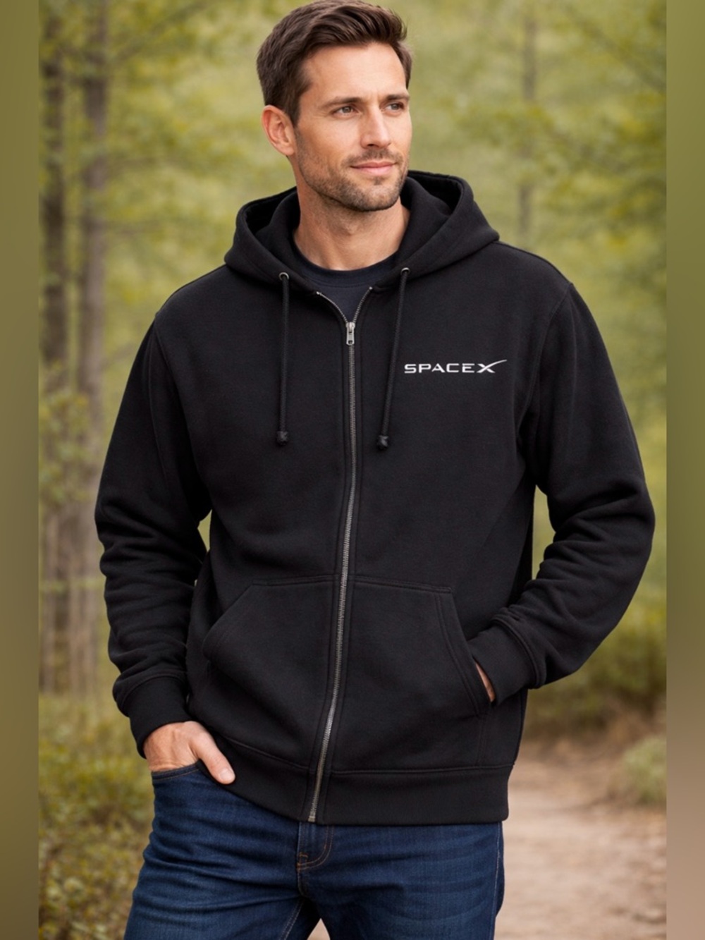 SpaceX Black Full Zip Hoodie Jacket with Front & Back Logo Streetwear Men’s sz M
